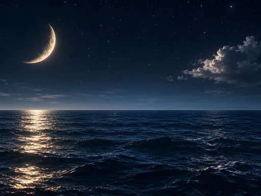 Crescent Moon Over the Ocean — Space wallpaper
