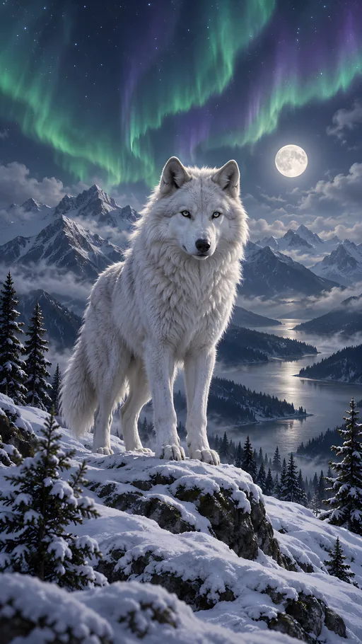 White Wolf Under the Aurora — Animals & Wildlife wallpaper
