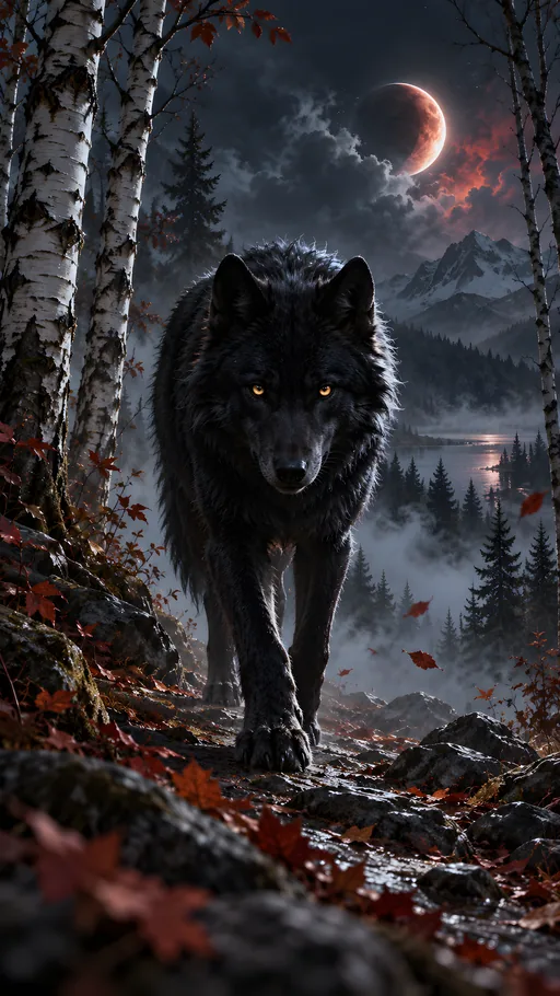 Black Wolf at the Lunar Eclipse — Animals & Wildlife wallpaper