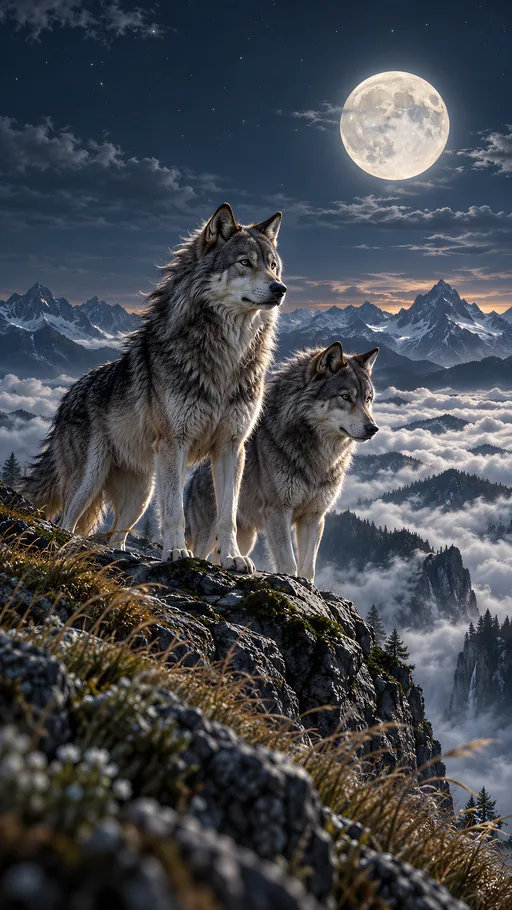 Gray Wolves Above the Clouds — Animals & Wildlife wallpaper
