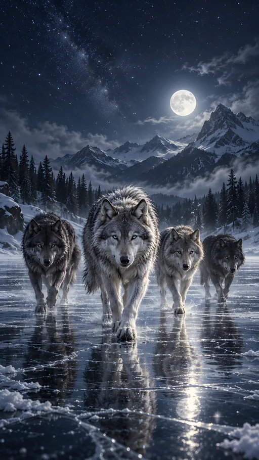 Wolf Pack on a Frozen Lake — Animals & Wildlife wallpaper