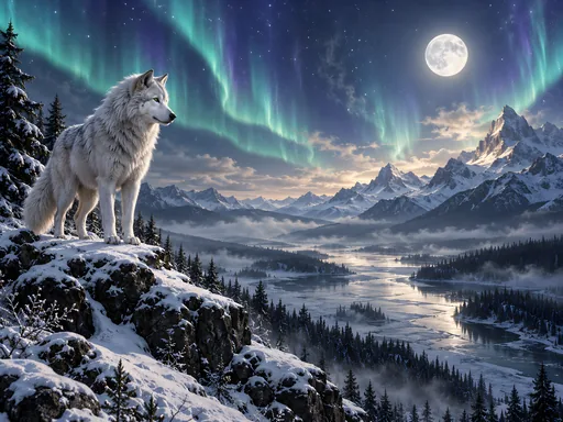 White Wolf Under the Aurora — Animals & Wildlife wallpaper