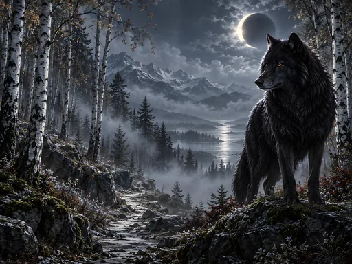 Black Wolf at the Lunar Eclipse — Animals & Wildlife wallpaper
