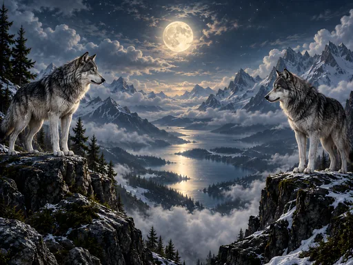 Gray Wolves Above the Clouds — Animals & Wildlife wallpaper