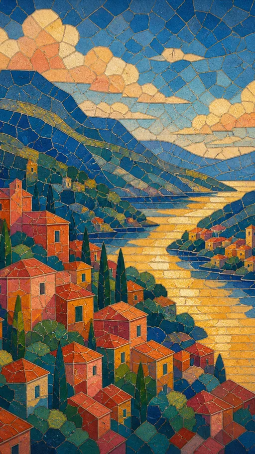 Tall Mosaic Landscape Built — Art & Illustration wallpaper