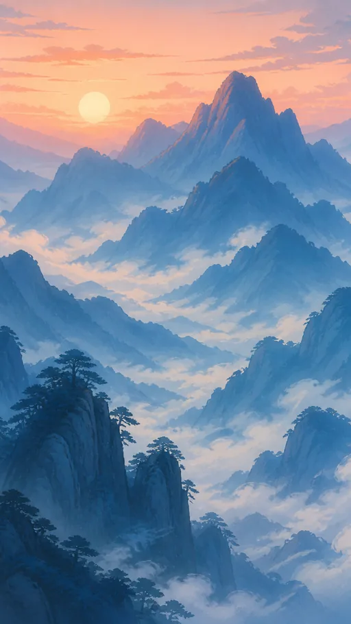 2D Painted Mountain Mist — Nature & Landscapes wallpaper