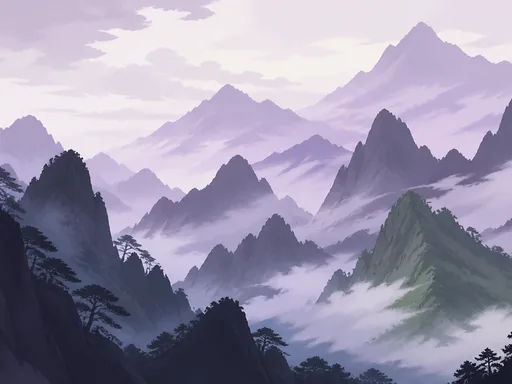 2D Painted Mountain Mist — Nature & Landscapes wallpaper