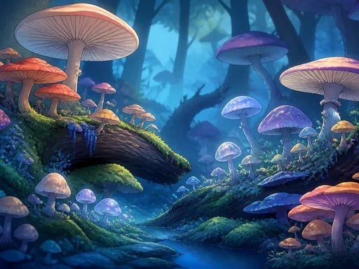 2D Illustrated Mushroom World — Flowers & Plants wallpaper