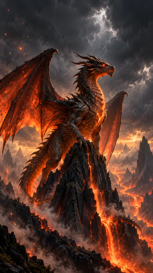 Ember Dragon on a Volcanic Spire — Fantasy wallpaper