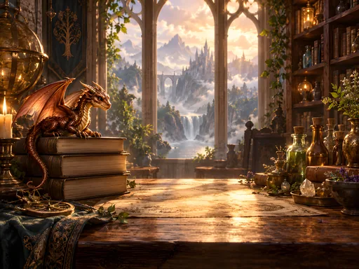 Tiny Dragon in the Library — Fantasy wallpaper