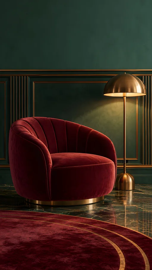 Velvet Lounge Chair and Bronze Lamp — Cities & Architecture wallpaper