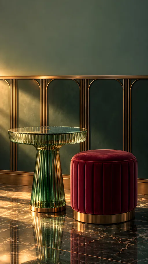 Ribbed Glass Table and Velvet Stool — Cities & Architecture wallpaper