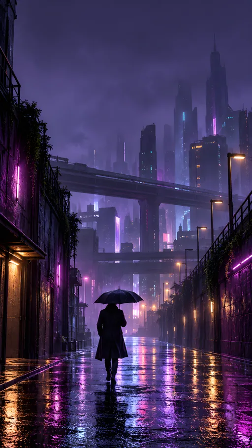 Umbrella on a Violet Rain Street — Cities & Architecture wallpaper
