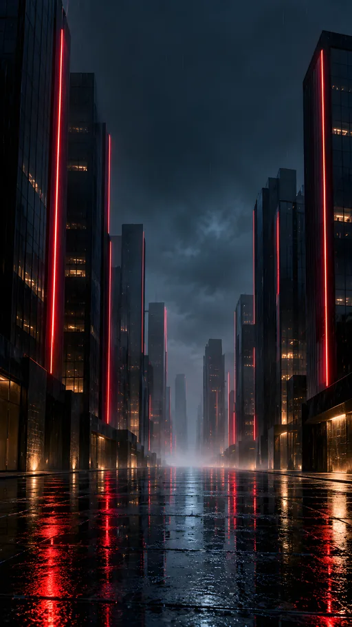 Red-Lit Skyscraper Canyon — Cities & Architecture wallpaper