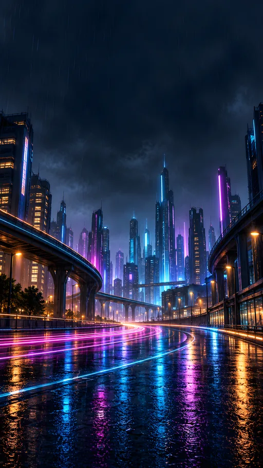 Neon Boulevard in the Rain — Cities & Architecture wallpaper
