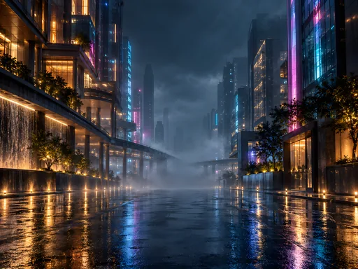Neon Avenue in the Fog — Cities & Architecture wallpaper