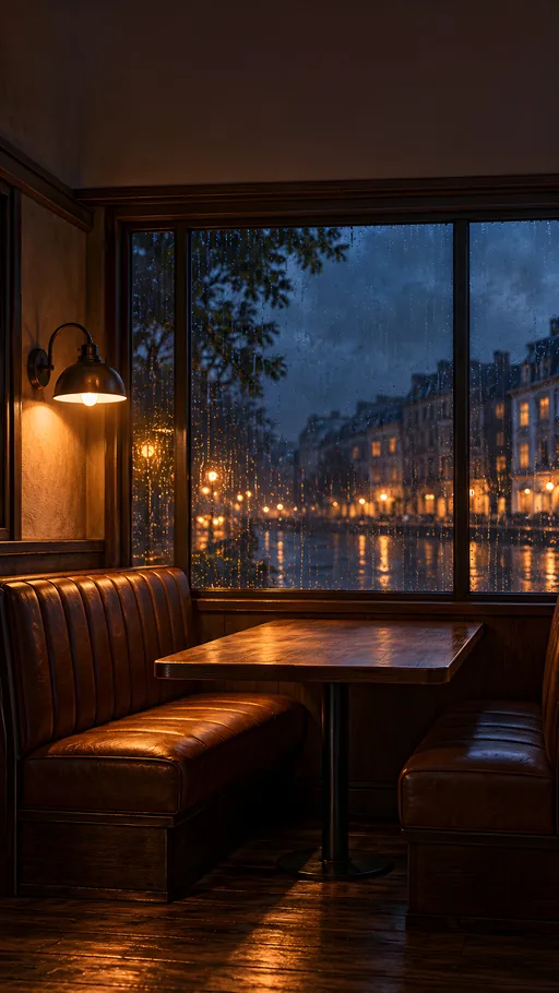 Cafe Booth in Evening Rain — Objects & Still Life wallpaper