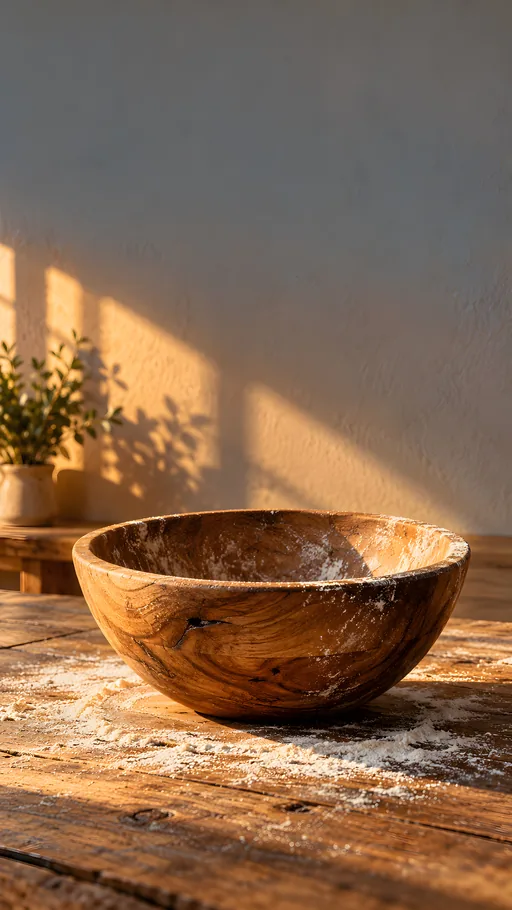 Mixing Bowl on Floured Wood — Objects & Still Life wallpaper