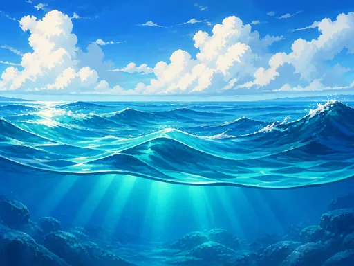 2D Painted Blue Ocean — Nature & Landscapes wallpaper
