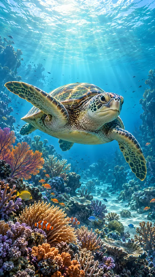Sea Turtle Over a Coral Garden — Animals & Wildlife wallpaper