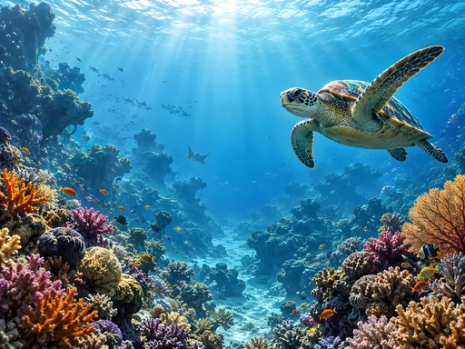 Sea Turtle Over a Coral Reef — Animals & Wildlife wallpaper