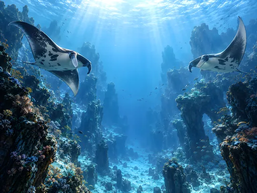 Manta Rays Over the Canyon — Animals & Wildlife wallpaper