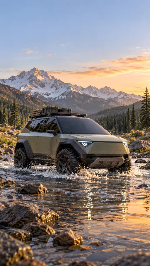 Electric Off-Roader in a Stream — Cars & Vehicles phone wallpaper