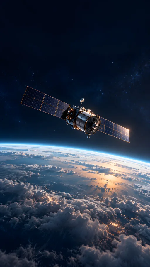 Satellite Above the Clouds — Space wallpaper