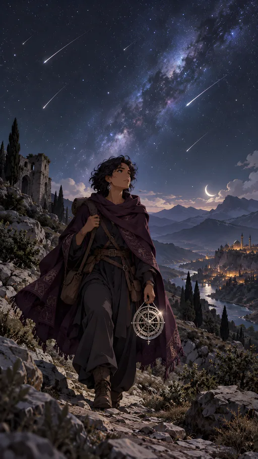 Stargazer Under a Meteor Shower — Anime wallpaper