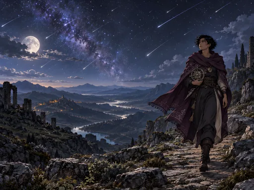 Stargazer Under a Meteor Shower — Anime wallpaper
