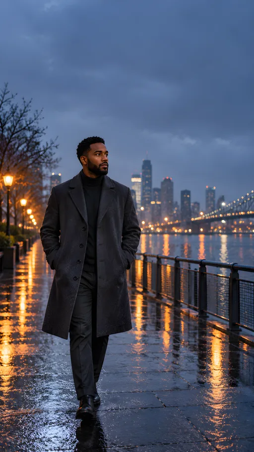Overcoat in Blue-Hour Rain — People & Portraits wallpaper