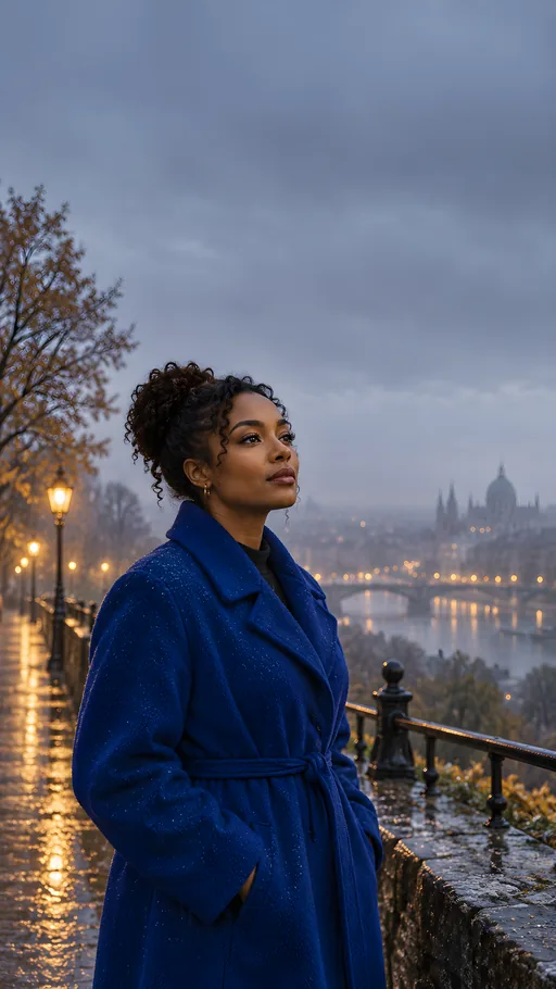Cobalt Coat in the Rain — People & Portraits wallpaper