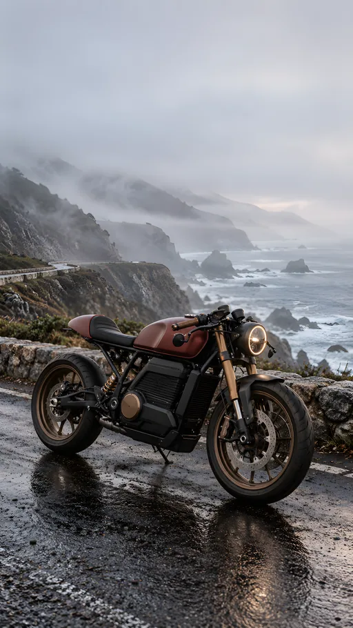 Cafe Racer on a Foggy Coast — Cars & Vehicles phone wallpaper