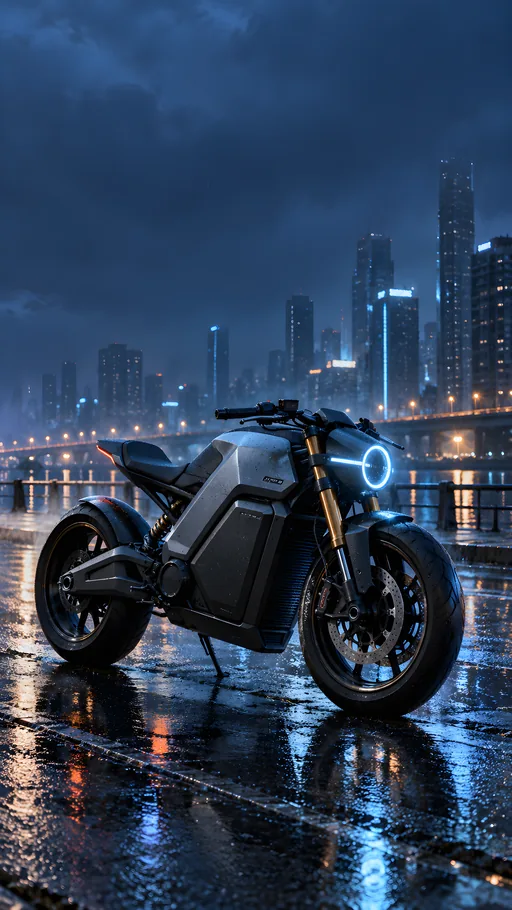 Electric Motorcycle in Blue Rain — Cars & Vehicles phone wallpaper