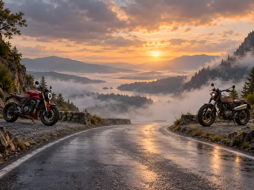 Motorcycles on a Misty Road — Cars & Vehicles Galaxy Fold wallpaper