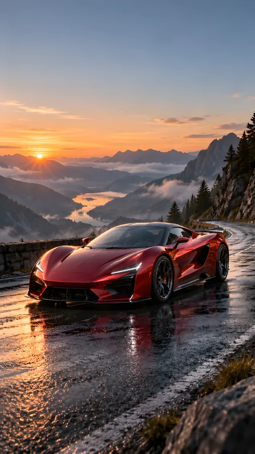 Crimson Supercar on a Mountain Road — Cars & Vehicles phone wallpaper