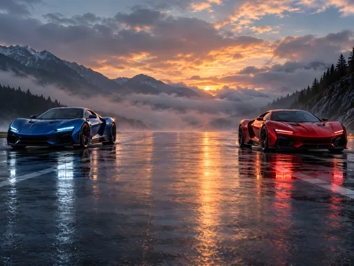 Supercars on a Wet Test Track — Cars & Vehicles Galaxy Fold wallpaper
