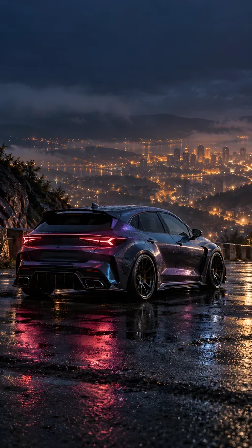 Wide-Body Hatch at a Rainy Overlook — Cars & Vehicles phone wallpaper