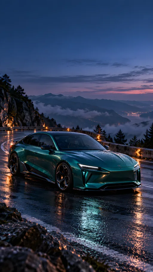 Teal Sedan on a Mountain Hairpin — Cars & Vehicles phone wallpaper