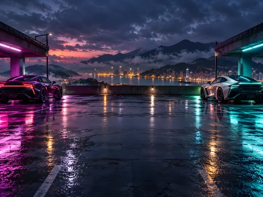 Tuner Cars on a Neon Deck — Cars & Vehicles Galaxy Fold wallpaper