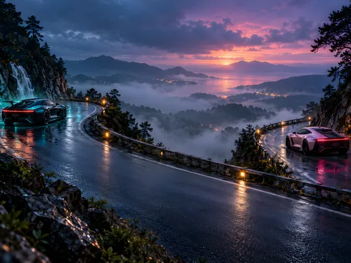 Night Cars on Mountain Bends — Cars & Vehicles Galaxy Fold wallpaper