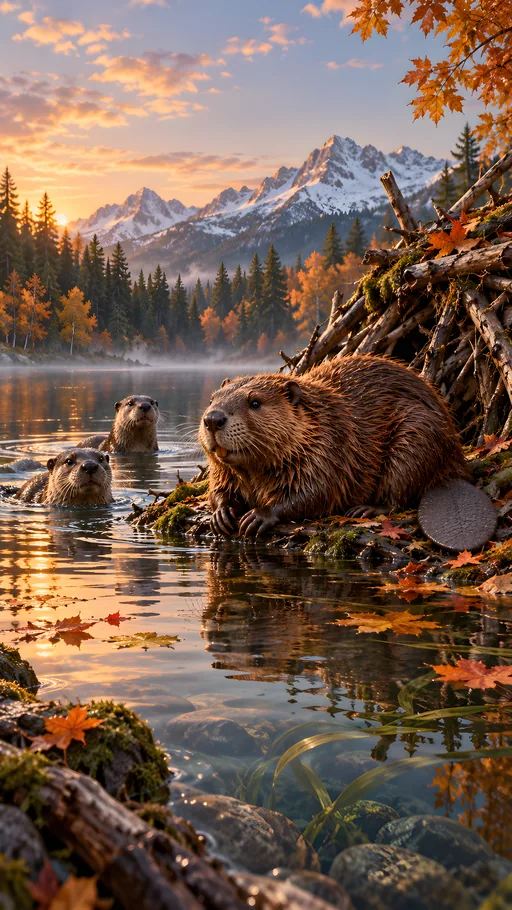 Beaver by an Autumn Lodge — Animals & Wildlife wallpaper