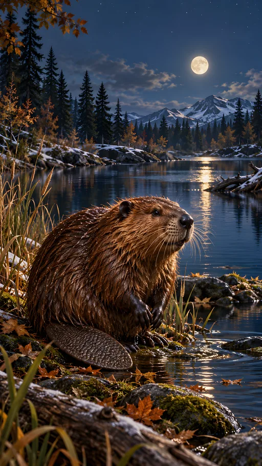 Beaver by a Moonlit Pond — Animals & Wildlife wallpaper