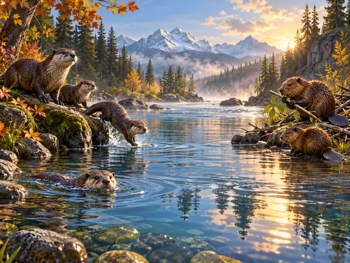 Otter Family at Play — Animals & Wildlife wallpaper