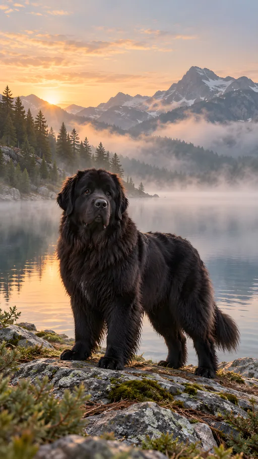 Newfoundland by a Misty Lake — Pets wallpaper