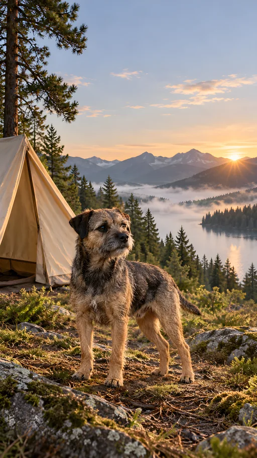 Terrier at a Forest Campsite — Pets wallpaper