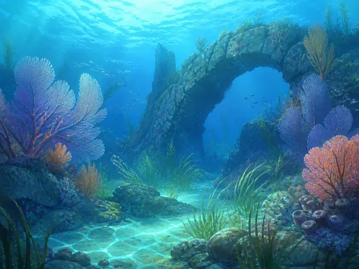 Wide Painted Underwater Meadow — Nature & Landscapes Galaxy Fold wallpaper