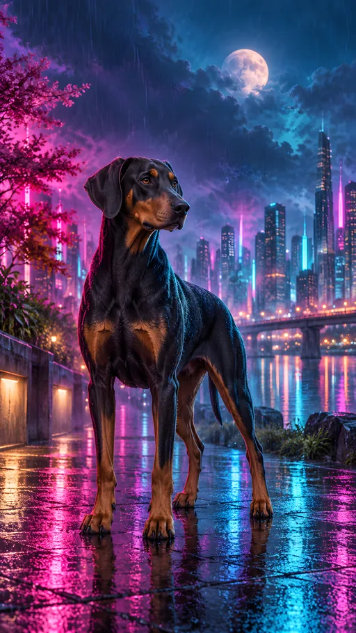 Neon-Noir Doberman — Pets wallpaper