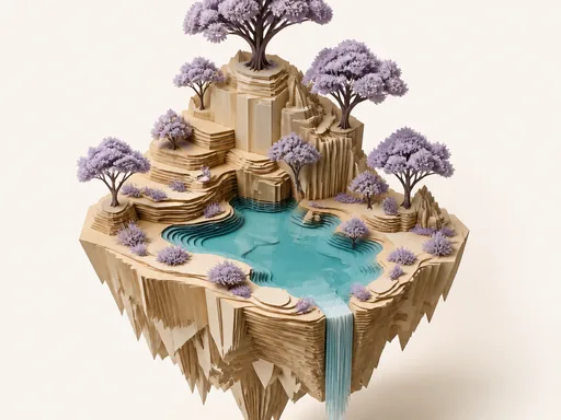 Floating Paper Island Assembled — Art & Illustration Galaxy Fold wallpaper