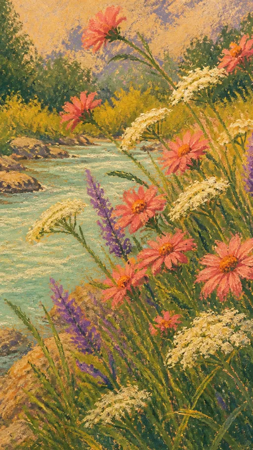Cluster Of Tall Wildflowers Bending Beside — Art & Illustration wallpaper